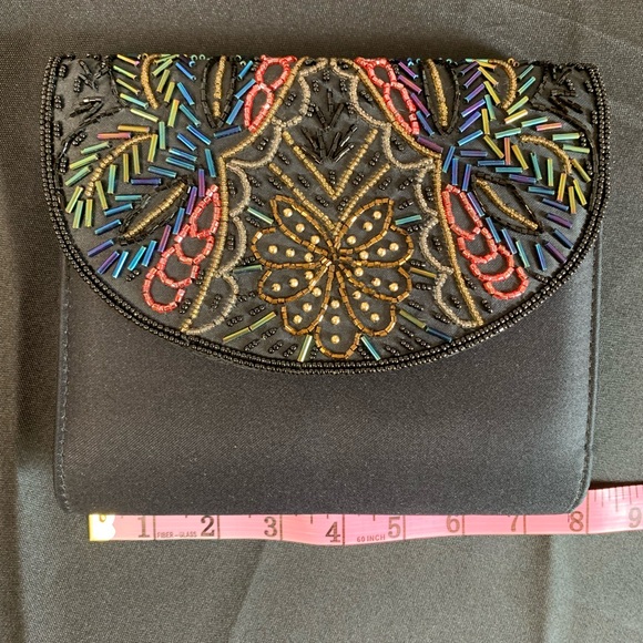 Women’s Evening /Dress purse bag Satin Black withColorful Beaded work - Picture 5 of 6